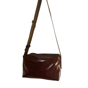 Blood Red Faux Leather Medium Shoulder Bag w/Wide Strap Designer NEW